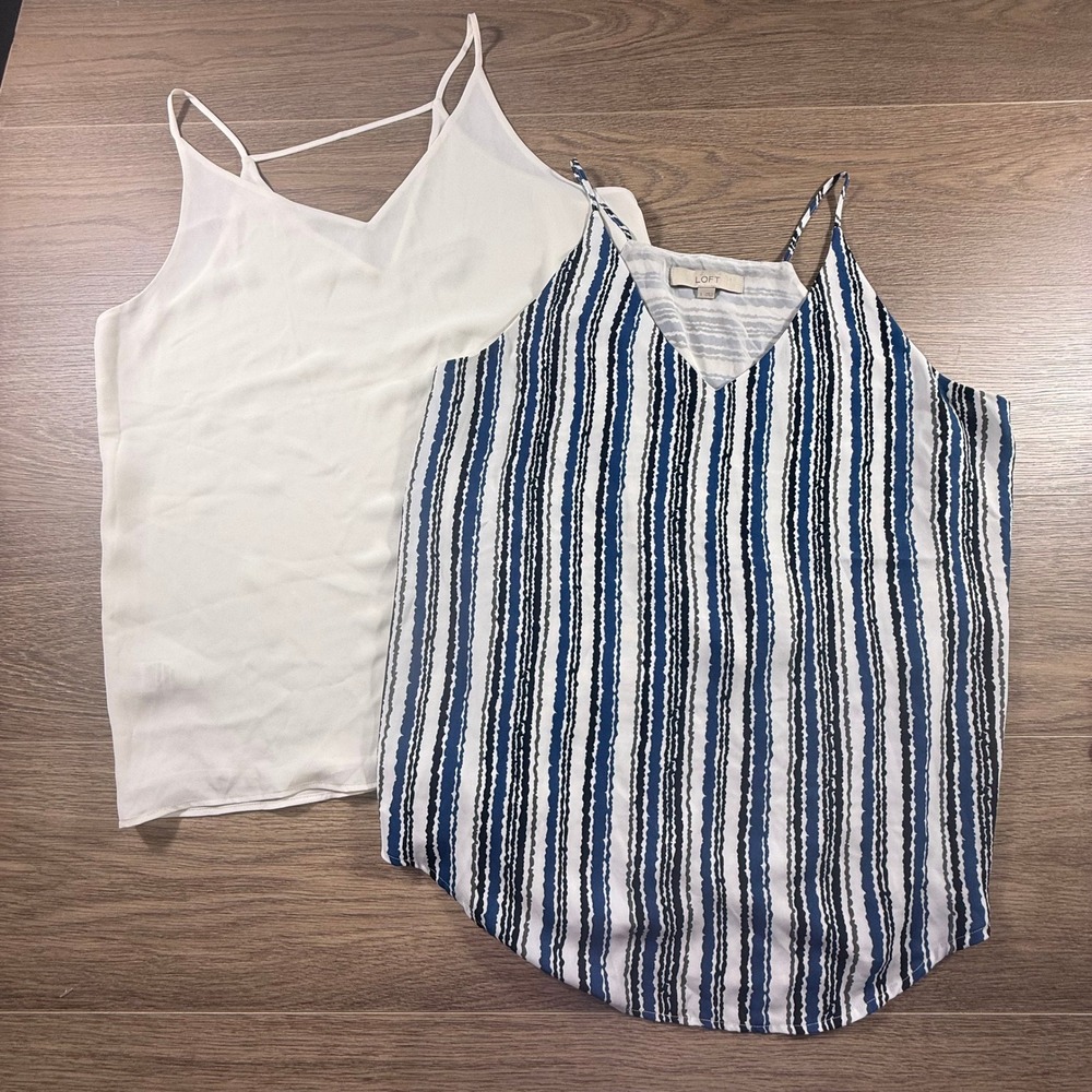 Loft Strappy Cami Top Bundle Womens Large Cream Solid Blue Striped Blouse Summer